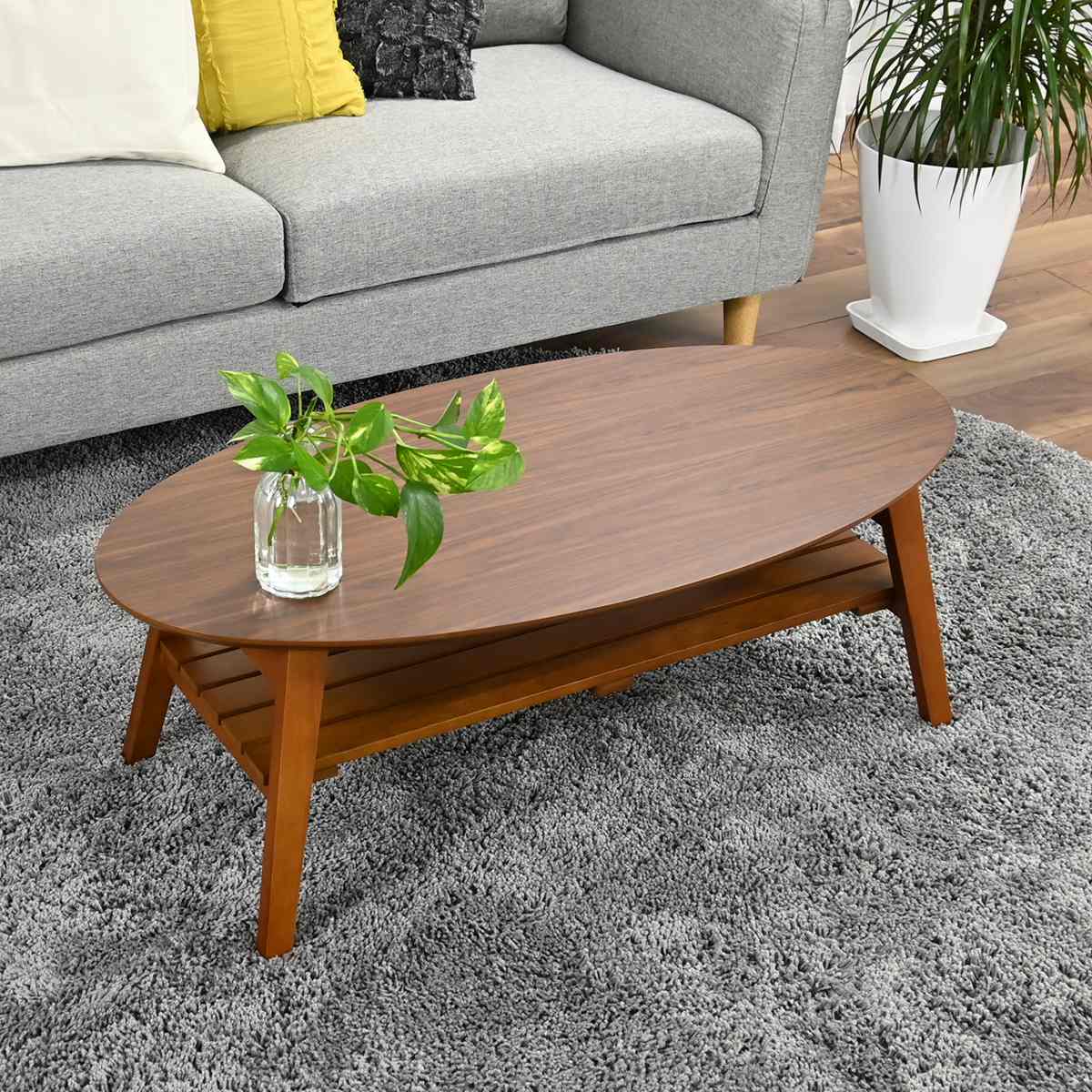 ローテーブル 幅90cm 楕円 棚付き 木製 オーバルテーブル ( テーブル リビングテーブル 折りたたみ 折れ脚 センターテーブル 収納付き 天然木 完成品 リビング ワンルーム コーヒーテーブル コンパクト 奥行45cm 木製テーブル )