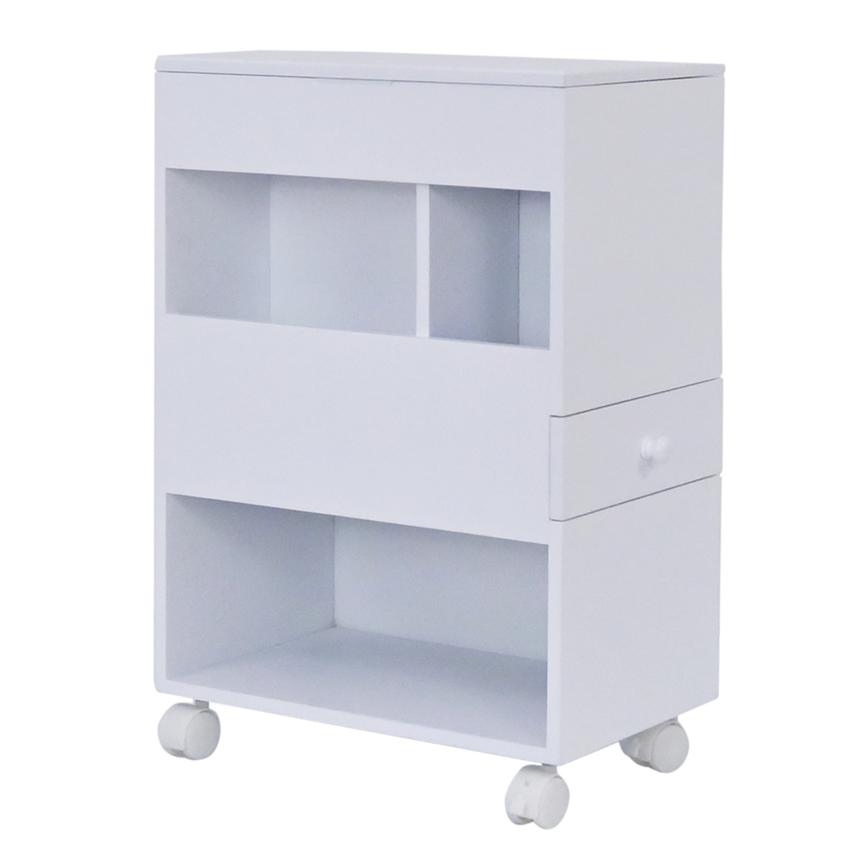 メイクワゴン スリムタイプ キャスター付き ドレッサー ( ワゴン 鏡 ミラー 棚 ラック コスメワゴン 省スペース ホワイト シンプル コスメ収納 コンパクト 引き出し )