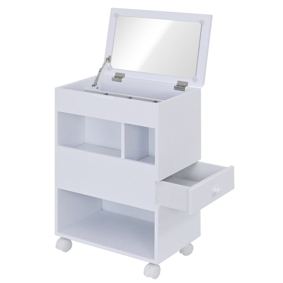 メイクワゴン スリムタイプ キャスター付き ドレッサー ( ワゴン 鏡 ミラー 棚 ラック コスメワゴン 省スペース ホワイト シンプル コスメ収納 コンパクト 引き出し )