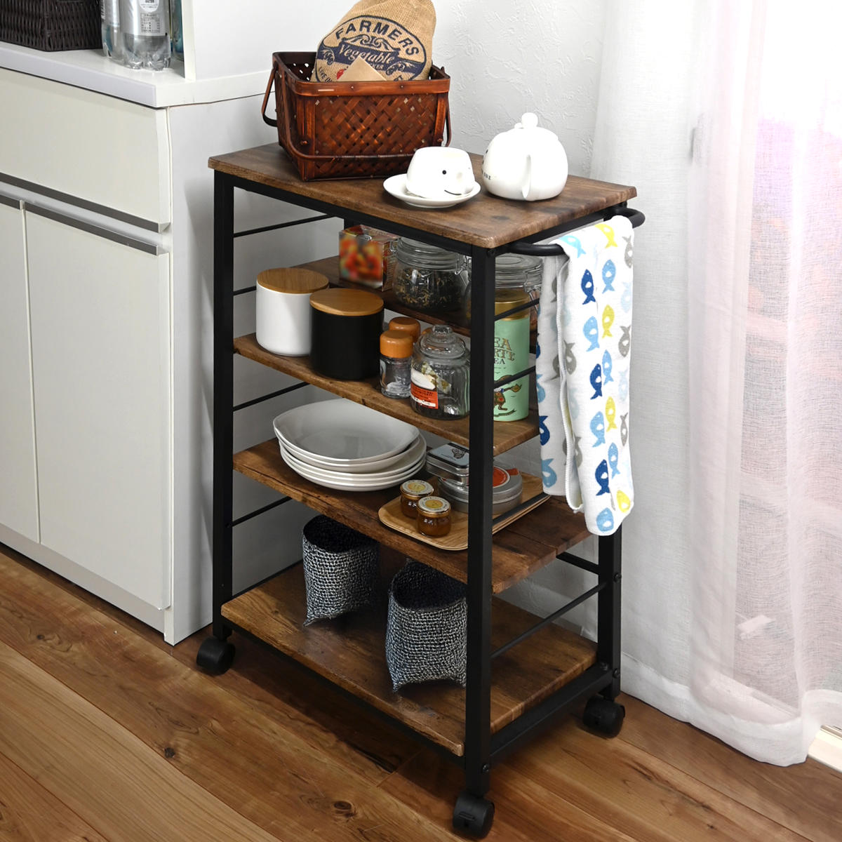 キッチンワゴン 可動棚 キャスター付き ( 幅30.5cm 隙間収納 キッチン収納 ワゴン キッチンラック 天板 配膳ワゴン マルチワゴン スリムラック 耐水性 マグネット キッチン隙間収納 洗面所 サニタリー )