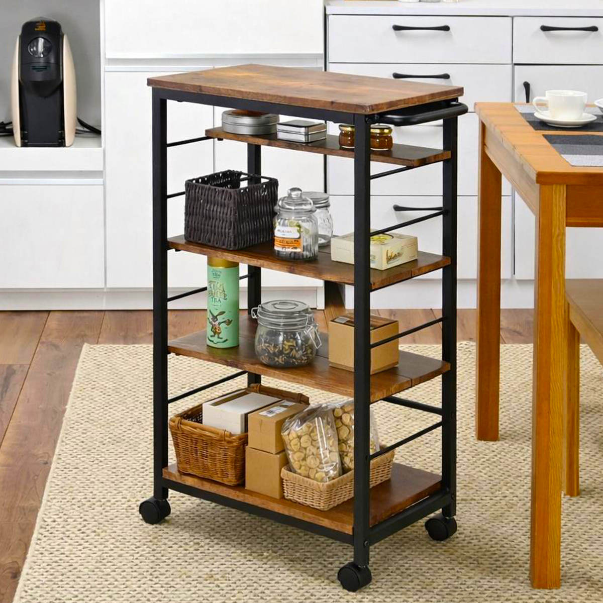 キッチンワゴン 可動棚 キャスター付き ( 幅30.5cm 隙間収納 キッチン収納 ワゴン キッチンラック 天板 配膳ワゴン マルチワゴン スリムラック 耐水性 マグネット キッチン隙間収納 洗面所 サニタリー )