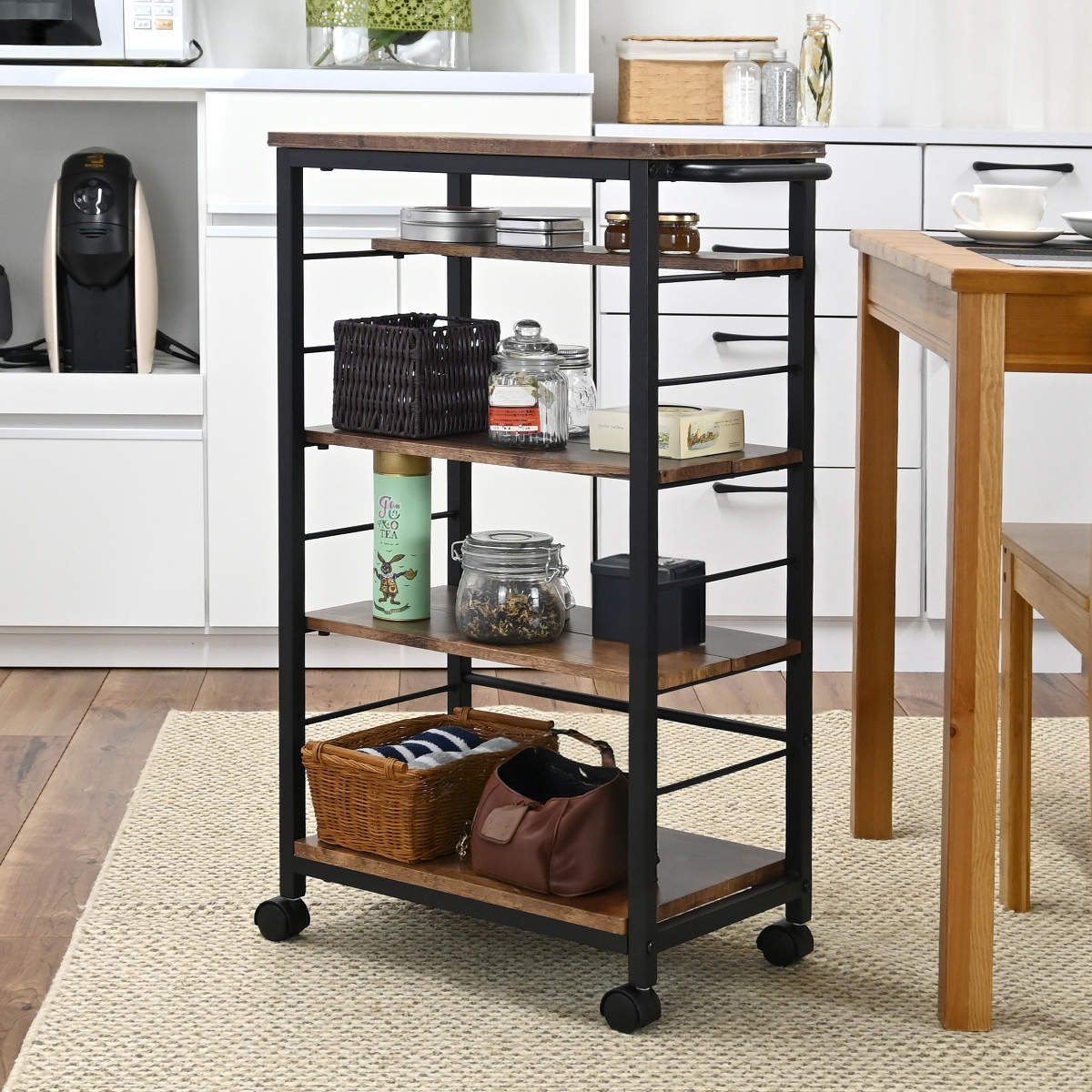 キッチンワゴン 可動棚 キャスター付き ( 幅30.5cm 隙間収納 キッチン収納 ワゴン キッチンラック 天板 配膳ワゴン マルチワゴン スリムラック 耐水性 マグネット キッチン隙間収納 洗面所 サニタリー )