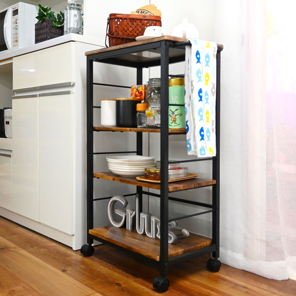 キッチンワゴン 可動棚 キャスター付き ( 幅30.5cm 隙間収納 キッチン収納 ワゴン キッチンラック 天板 配膳ワゴン マルチワゴン スリムラック 耐水性 マグネット キッチン隙間収納 洗面所 サニタリー )