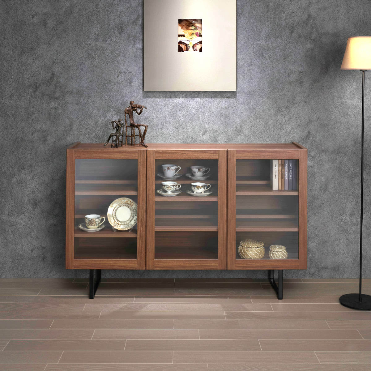 サイドボード 幅119.8cm 日本製 完成品 木目調 ガラス戸 可動棚 お掃除ロボット対応 ( リビングボード 棚 収納 家具 ガラス扉 前後可動棚 奥行スリム 低ホルムアルデヒド ウォールナット ホワイトウッド ) 【ホワイトウッド】 ホワイトウッド