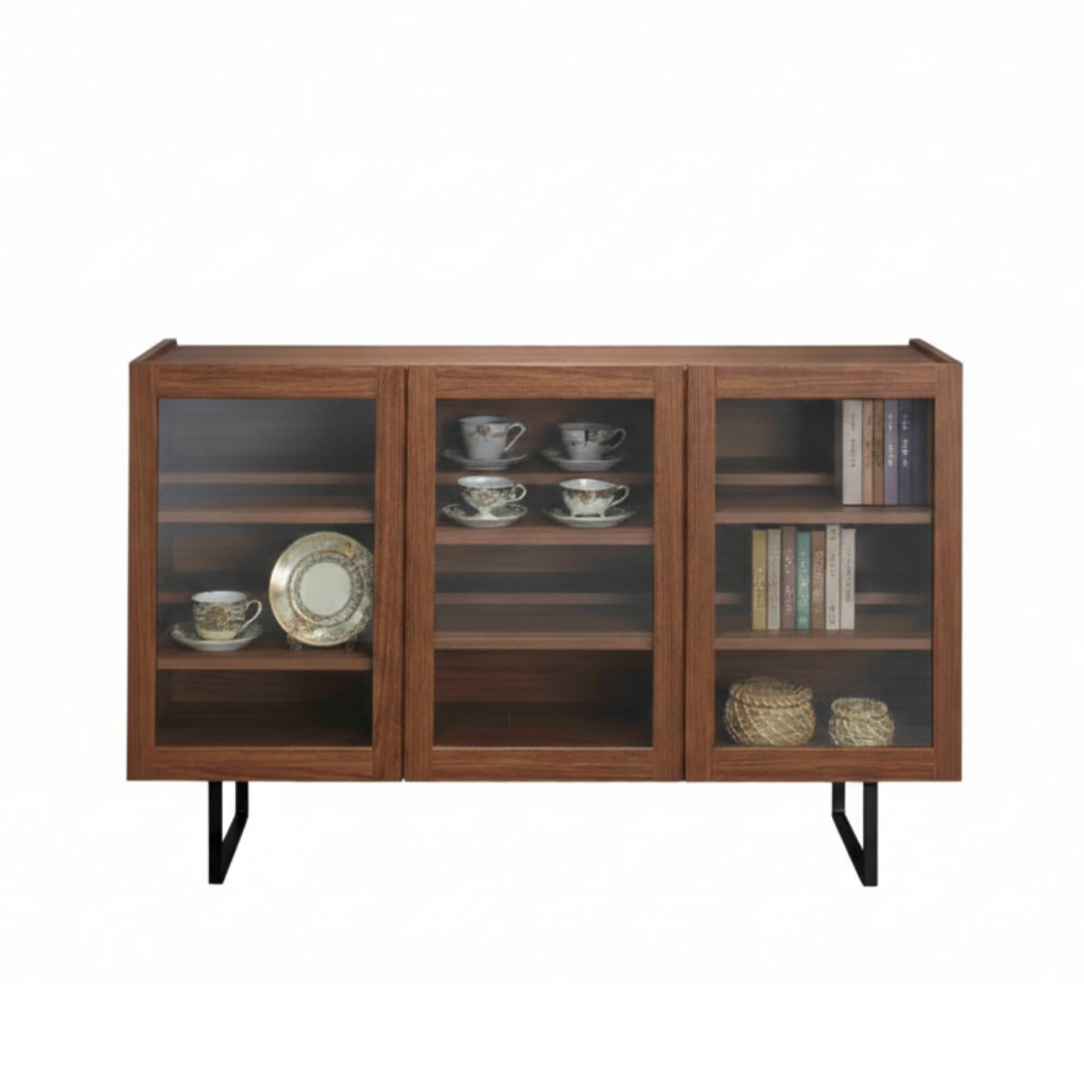 サイドボード 幅119.8cm 日本製 完成品 木目調 ガラス戸 可動棚 お掃除ロボット対応 ( リビングボード 棚 収納 家具 ガラス扉 前後可動棚 奥行スリム 低ホルムアルデヒド ウォールナット ホワイトウッド ) 【ホワイトウッド】 ホワイトウッド