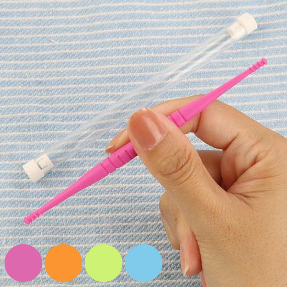 耳かき 螺旋式ゴムの耳かき ( 耳掻き みみかき ゴム製 耳掃除 耳そうじ 耳垢 螺旋式 らせん式 衛生用品 ケース付き 洗える 携帯 保管 ) 【ライム】