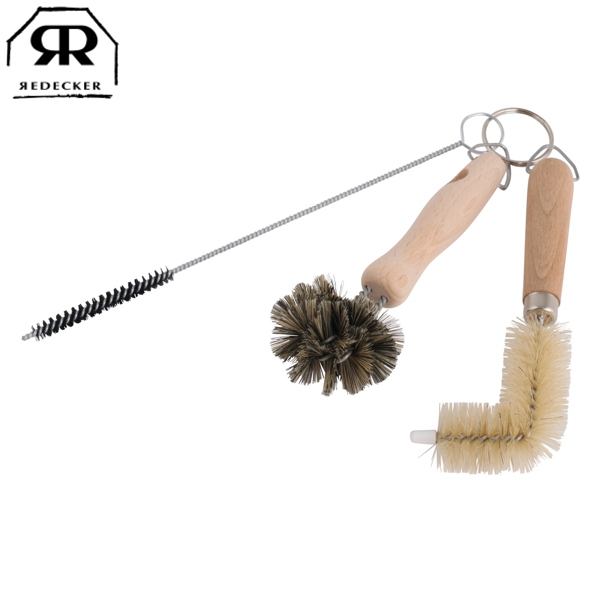 Redecker レデッカー シンク掃除 3点セット ブラシ 天然素材 排水口 溝 キッチン （ すき間掃除 ミニブラシ たわし 豚毛 掃除用 木製 ドイツ製 高品質 掃除 掃除用品 生活雑貨 ）