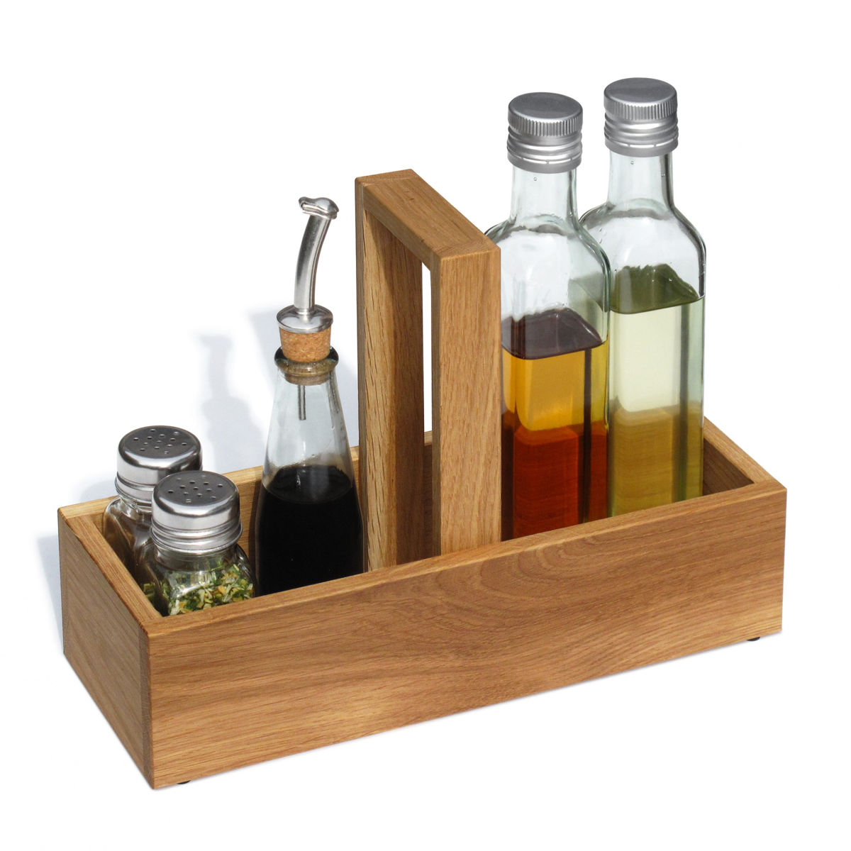 調味料ラック サイドバイサイド ツールBox オイル&ビネガー ( スパイスラック 調味料ケース 持ち手付き 木製 キッチン収納 トレー トレイ スパイストレー 天然木 オーク材 卓上 塩 こしょう 醤油 オイルボトル おしゃれ )