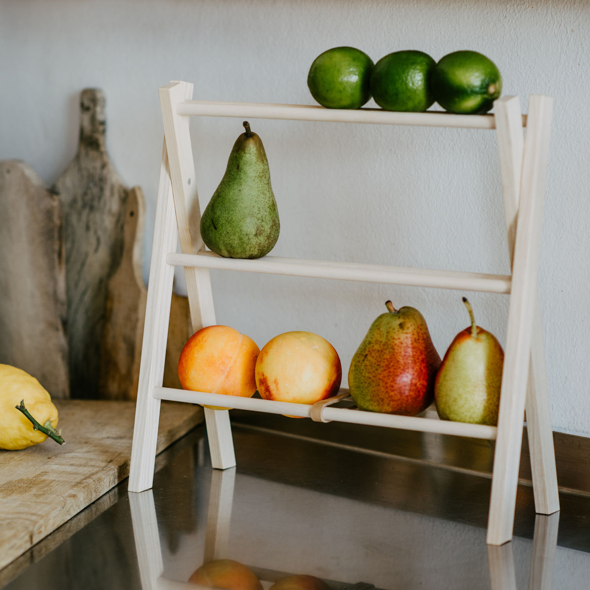 キッチンバスケット サイドバイサイド フルーツオンエアー フルーツラック （ キッチンラック フルーツスタンド 果物置き ストッカー 木製 天然木 ディスプレイラック 木製スタンド ミニラック 3段 おしゃれ ）