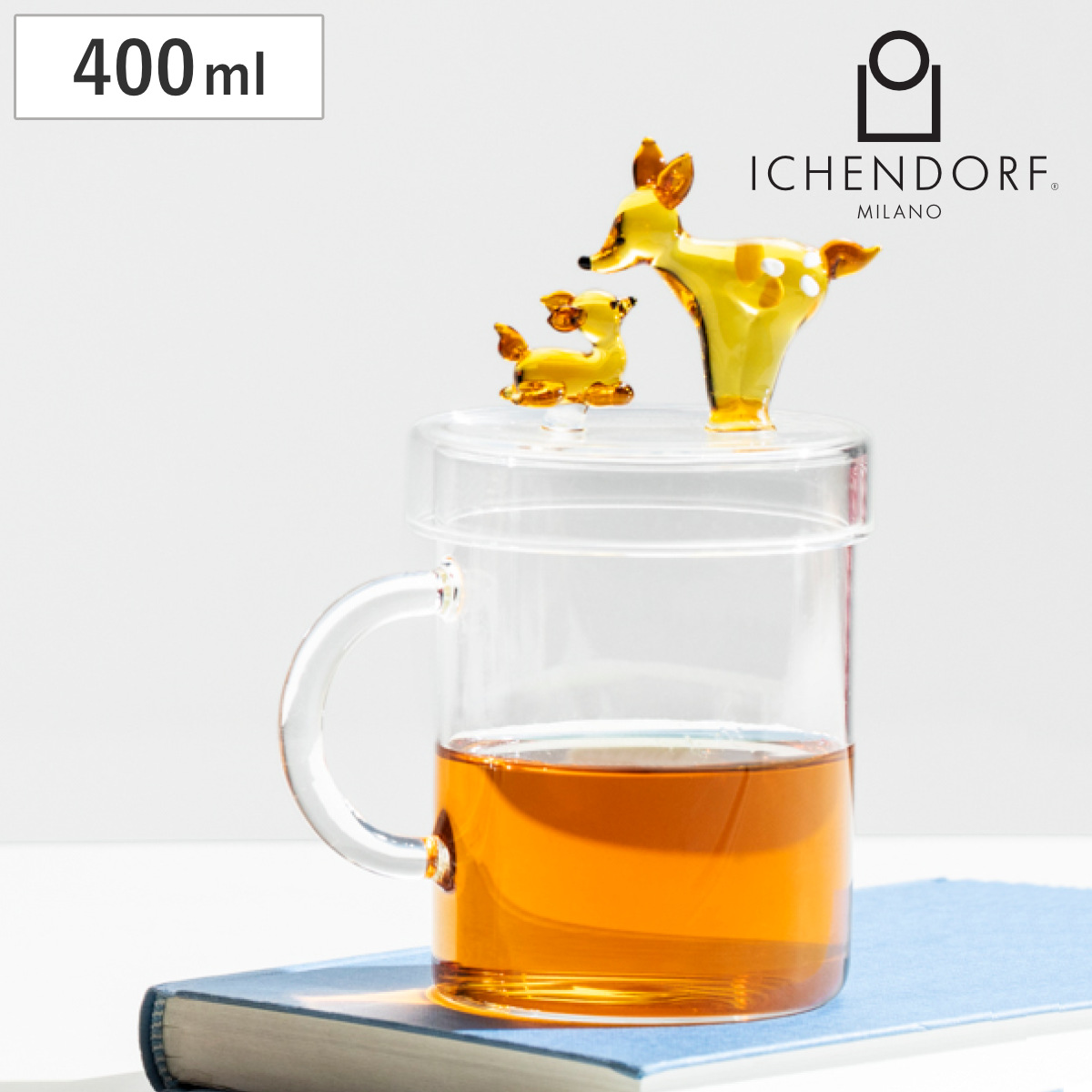 マグカップ イッケンドルフ TENDER マグwith シカの親子 （ 蓋付き 400ml 耐熱ガラス マグ 食洗機対応 ichendorf マグコップ カップ 食器 かわいい 可愛い ハンドメイド おしゃれ プレゼント ギフト ）