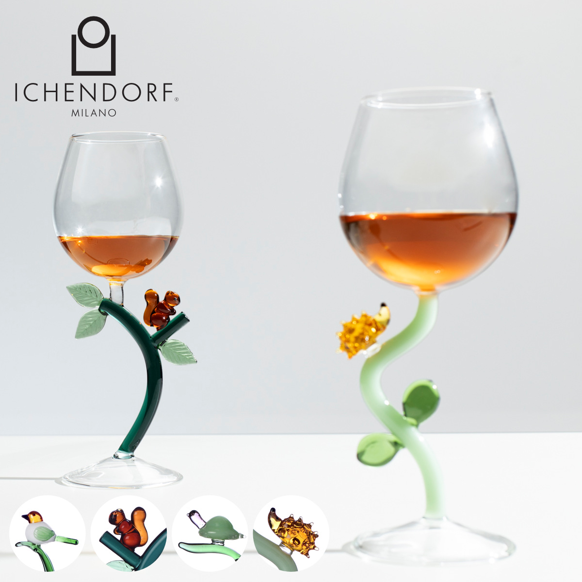 ワイングラス イッケンドルフ ANIMAL FARM ゴブレット 350ml （ 食洗機対応 ichendorf ガラス イタリア ミラノ グラス ワイン 食器 鳥 リス カメ ハリネズミ かわいい 可愛い ハンドメイド おしゃれ プレゼント ギフト ） 【鳥】