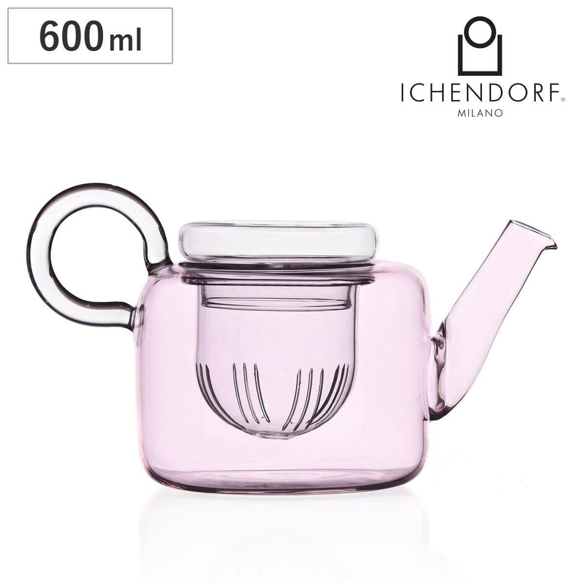 ティーポット イッケンドルフミラノ 9359519R PIUMA 600ml ピンク （ 食洗機対応 ichendorf ガラス イタリア ミラノ 茶こし付き ポット ハンドメイド おしゃれ プレゼント ギフト ）
