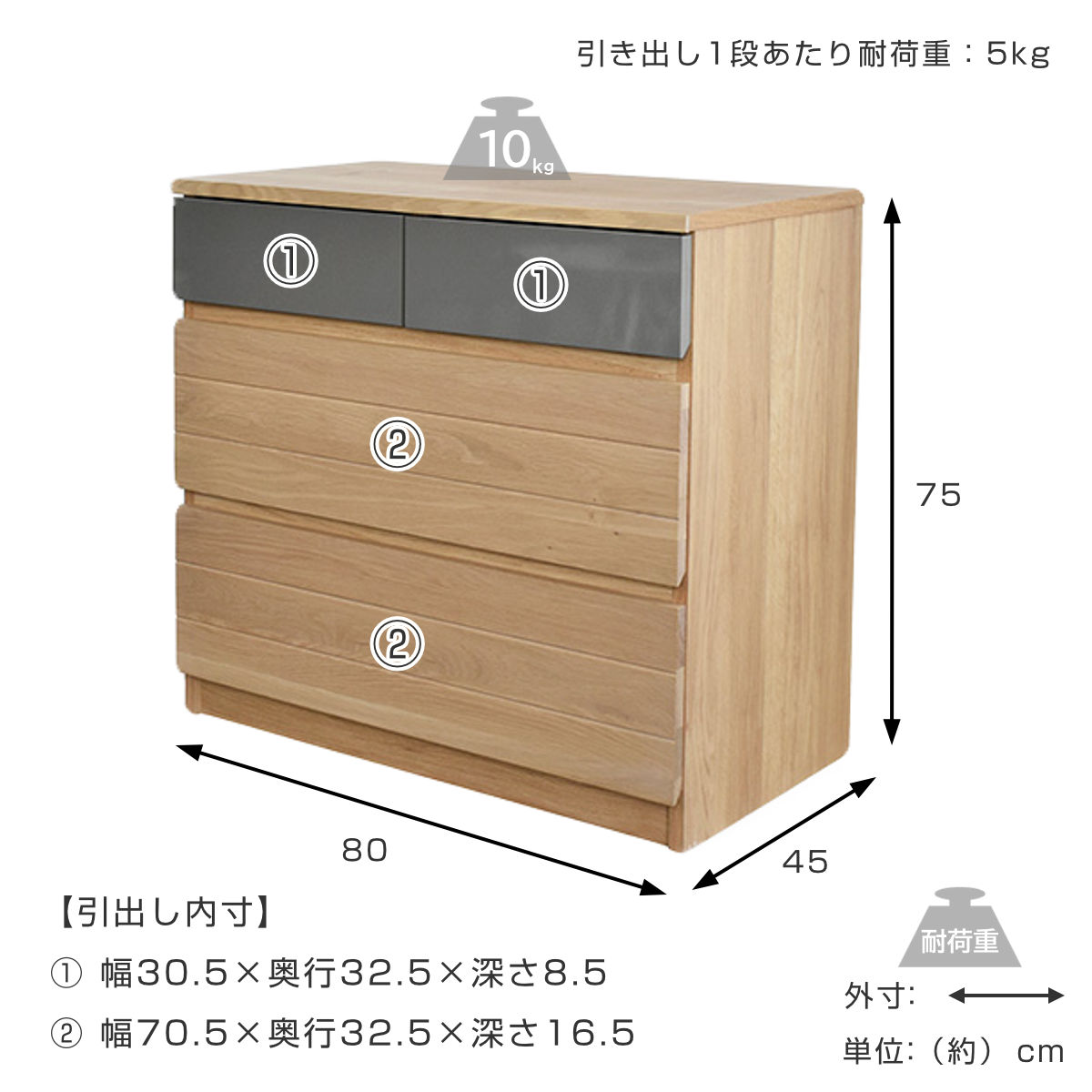 チェスト 幅80cm 日本製 無垢材 木目 引き出し 3段 おしゃれ 完成品 ( 棚 ラック 家具 収納 衣類 4杯 整理 衣類収納 三段 組み合わせ 天然木 ツートーン フルスライドレール )