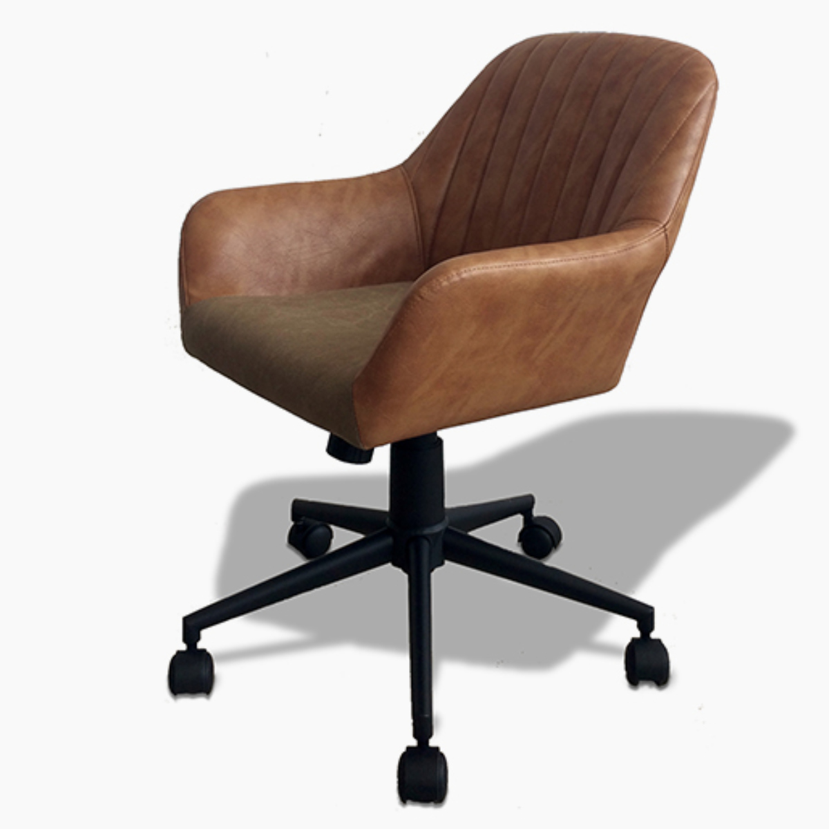 オフィスチェア 座面高44~52cm キャスター付き ゴードー レトロ ( パソコンチェア ワークチェア アームレス レザー調 回転 オフィス 肘掛け デスクチェア PCチェア イス 椅子 学習椅子 勉強椅子 ウレタン ) 【ブラウン】 ブラウン