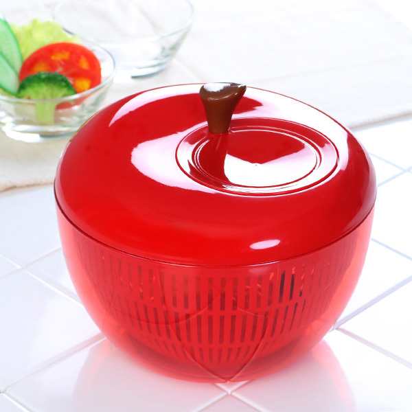 アップルサラダスピナー 野菜水切り器 りんご型 グリーン ( キッチン雑貨 キッチンツール キッチン用品 台所用品 調理用品 調理雑貨 リンゴ コランダー 手動 サラダ ) 【レッド】 レッド