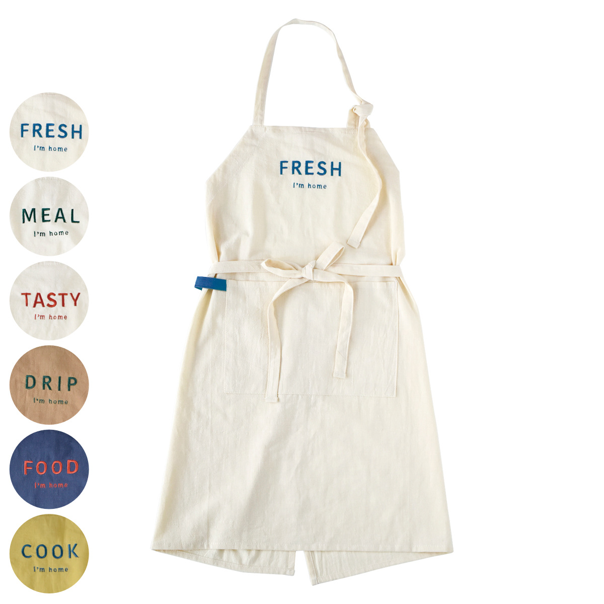 エプロン I m home デイリーエプロン （ キッチンエプロン 台所エプロン 胸当てエプロン 首掛け コットン ポケット付き ループ付き 腰ひも 首掛け型 大人用 レディース 綿 おしゃれ ） 【ベージュ】