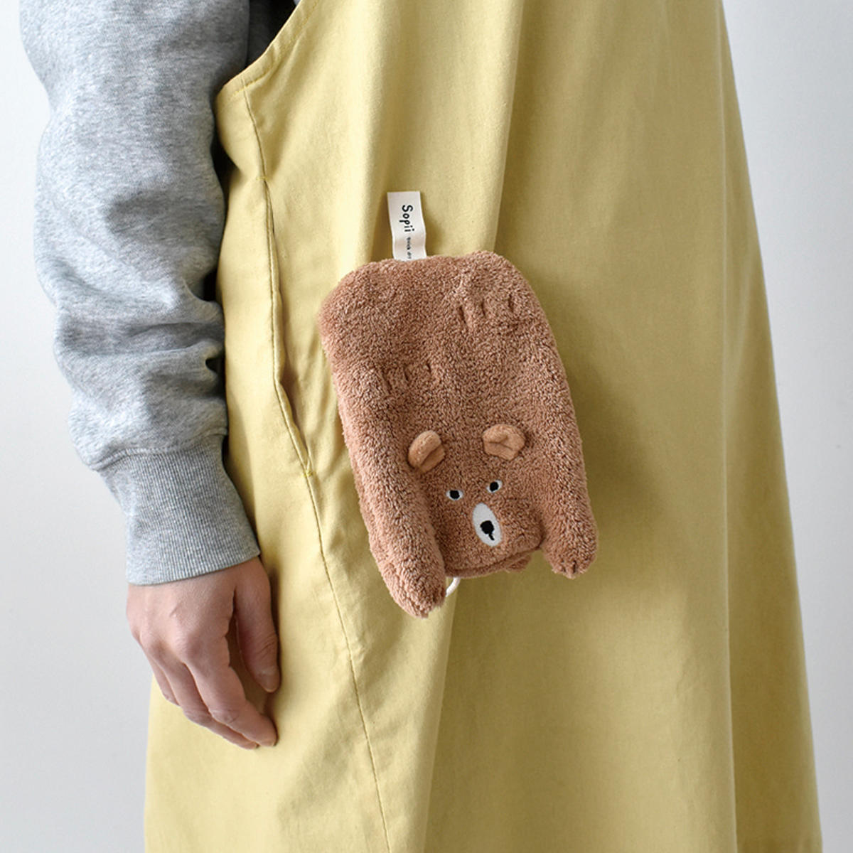 ハンドタオル ミニ クイックドライタオル ベア Sopii ( タオル マイクロファイバー 吸水 手拭きタオル デイリータオル ループ付き かわいい タオルハンカチ ミニタオル 手ふき くま クマ 新生活 ギフト バス用品 ) 【グレー】 グレー