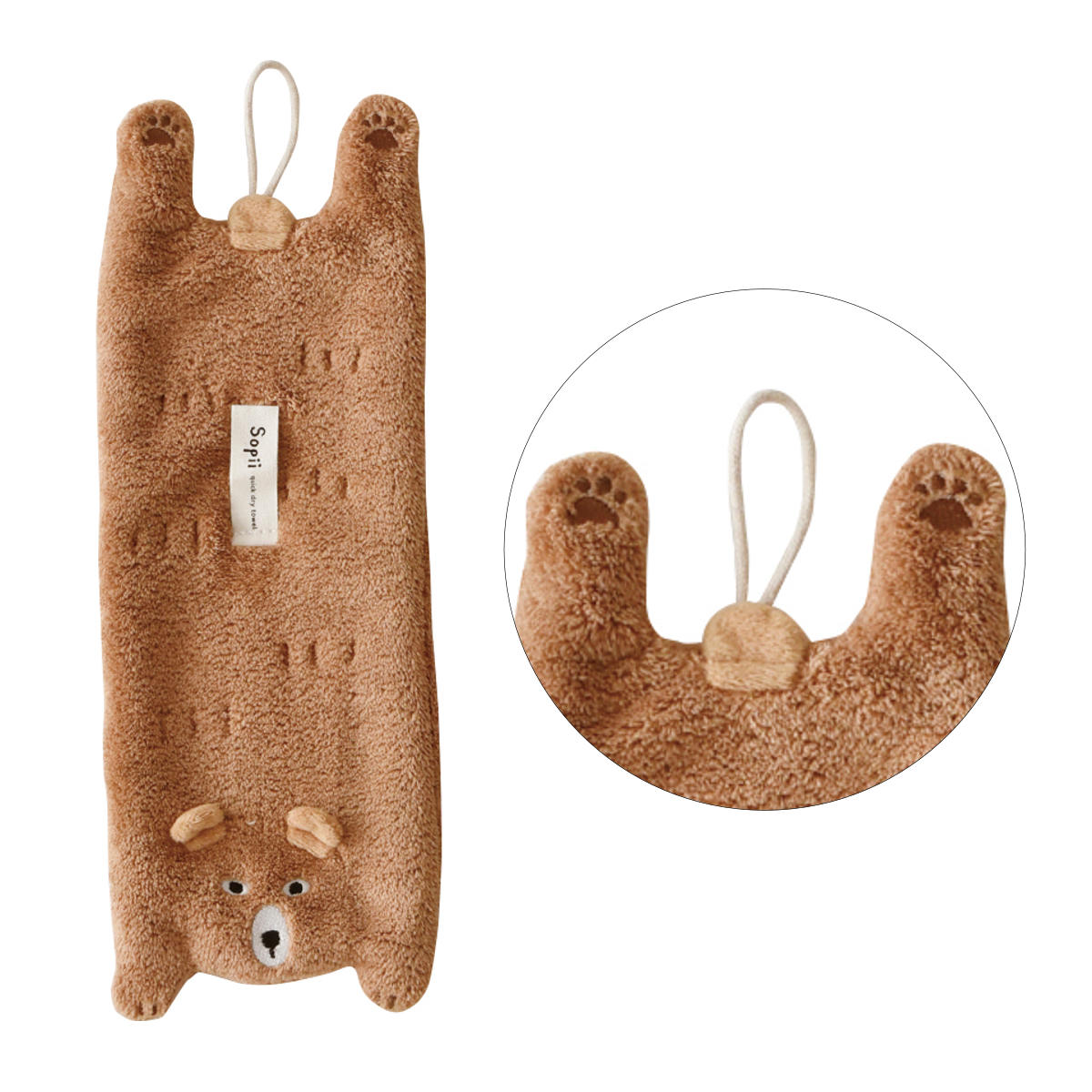 ハンドタオル ミニ クイックドライタオル ベア Sopii ( タオル マイクロファイバー 吸水 手拭きタオル デイリータオル ループ付き かわいい タオルハンカチ ミニタオル 手ふき くま クマ 新生活 ギフト バス用品 ) 【グレー】 グレー