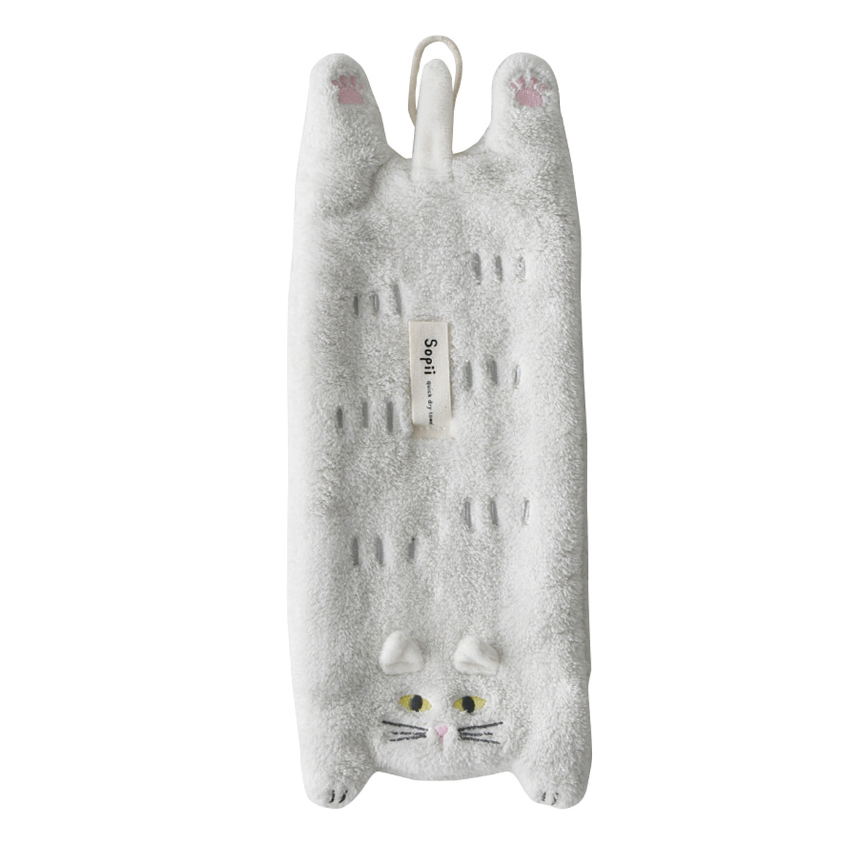 ハンドタオル ミニ クイックドライタオル キャット Sopii ( タオル マイクロファイバー 吸水 手拭きタオル デイリータオル ループ付き かわいい タオルハンカチ ミニタオル 手ふき 猫 ねこ 新生活 ギフト バス用品 ) 【グレー】 グレー