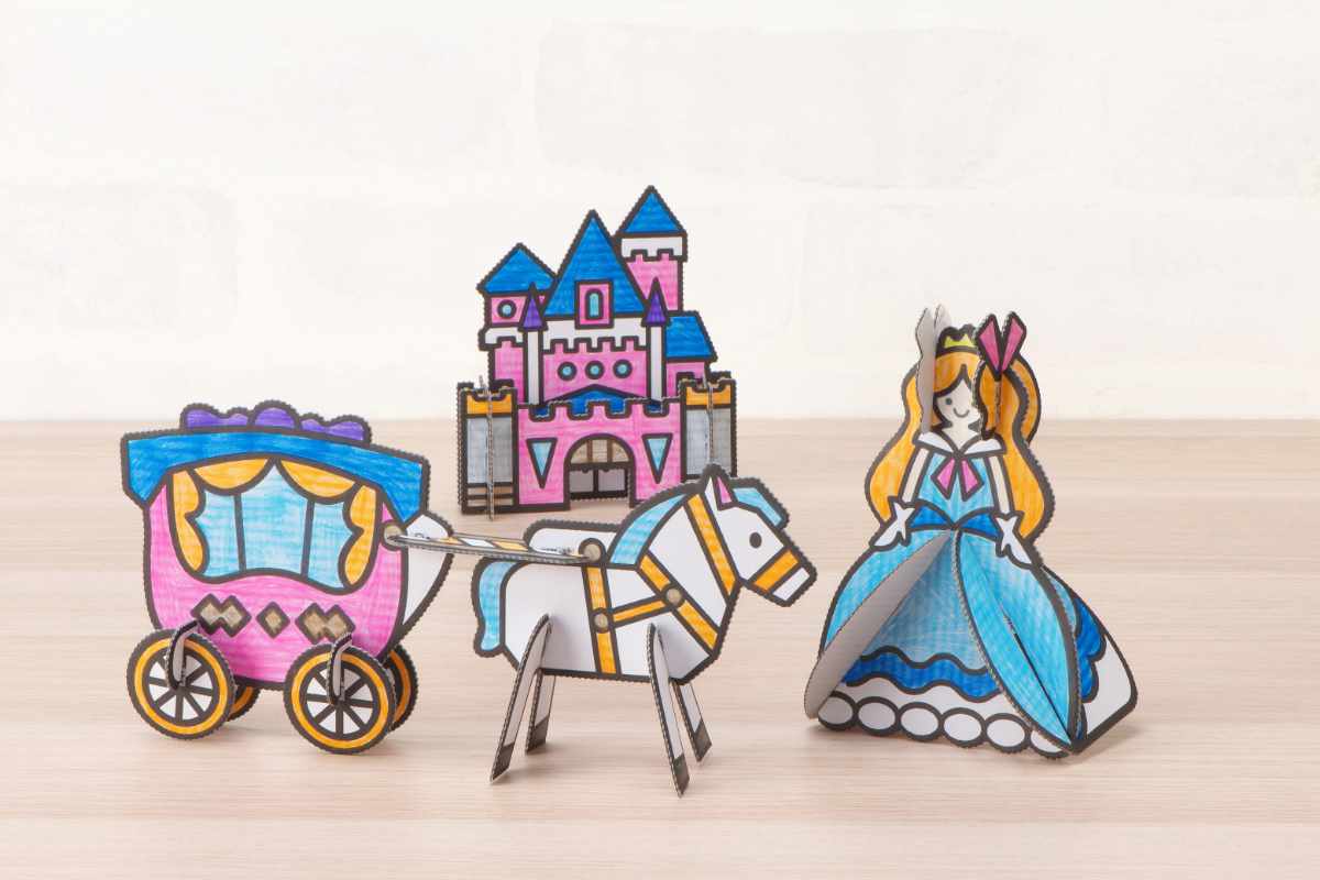 おもちゃ はじめてのダンボール工作キット 非認知能力 子ども ぽこぽっけ ( 工作キット 段ボール 工作 キット ペーパークラフト キッズ 組み立て ぬりえ 手作り ダンボール製 男の子 女の子 知育 玩具 ごっこ遊び 室内遊び ) 【おひめさま】 おひめさま