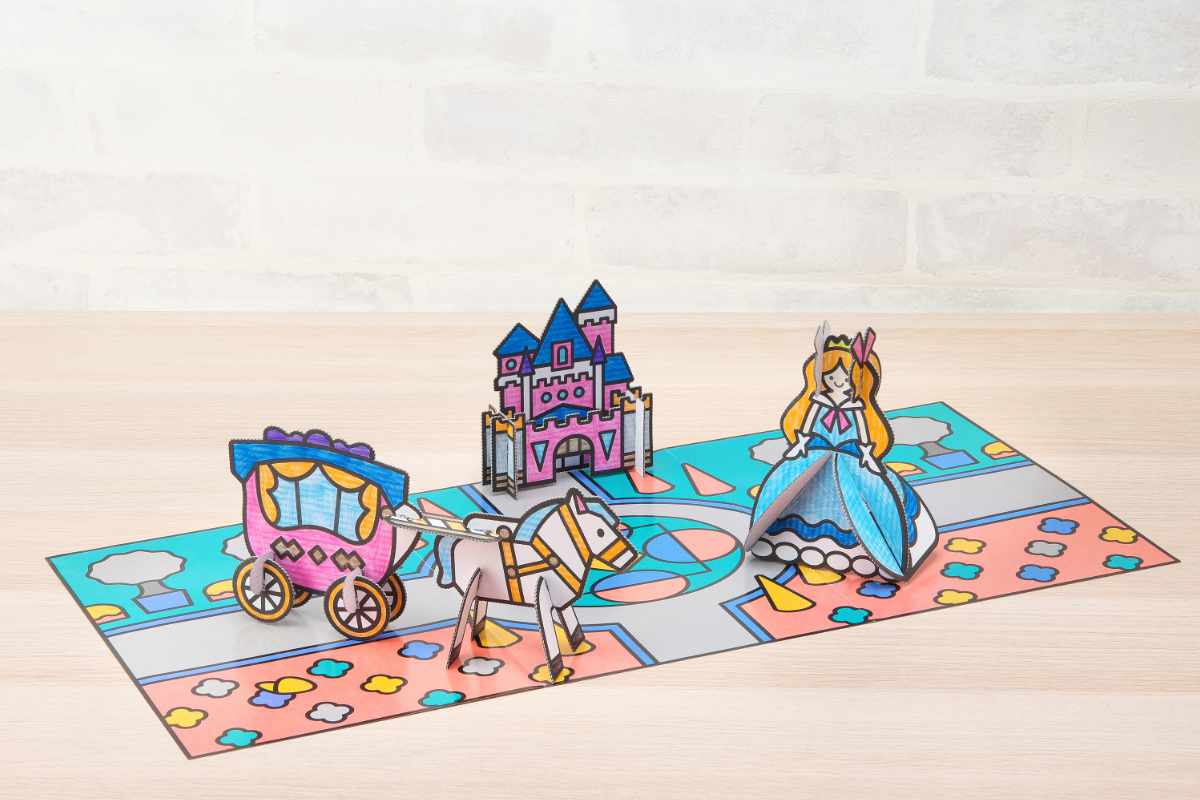 おもちゃ はじめてのダンボール工作キット 非認知能力 子ども ぽこぽっけ ( 工作キット 段ボール 工作 キット ペーパークラフト キッズ 組み立て ぬりえ 手作り ダンボール製 男の子 女の子 知育 玩具 ごっこ遊び 室内遊び ) 【おひめさま】 おひめさま