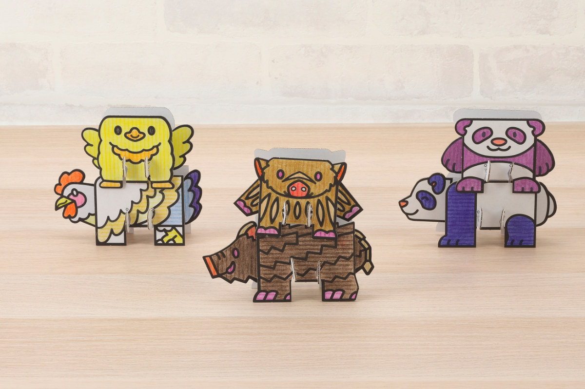 工作キット つみつみダンボール工作キット もりのおやこ ( 段ボール 工作 キット 立体 ペーパークラフト キッズ 組み立て ぬりえ 手作り ダンボール製 男の子 女の子 知育 玩具 ごっこ遊び 室内遊び かわいい )