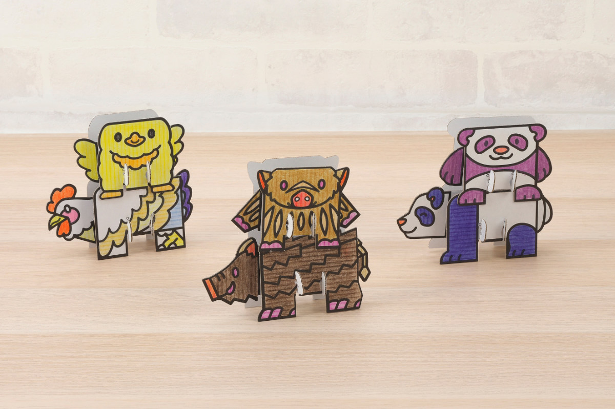 工作キット つみつみダンボール工作キット もりのおやこ ( 段ボール 工作 キット 立体 ペーパークラフト キッズ 組み立て ぬりえ 手作り ダンボール製 男の子 女の子 知育 玩具 ごっこ遊び 室内遊び かわいい )