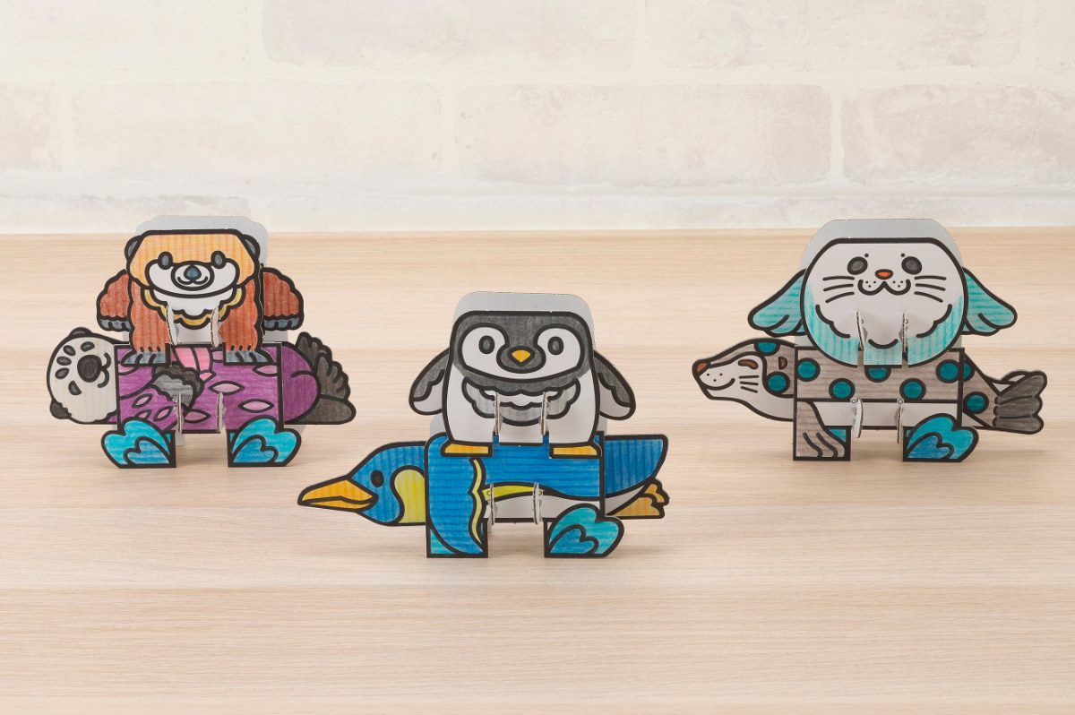 工作キット つみつみダンボール工作キット うみのおやこ ( 段ボール 工作 キット 立体 ペーパークラフト キッズ 組み立て ぬりえ 手作り ダンボール製 男の子 女の子 知育 玩具 ごっこ遊び 室内遊び かわいい )