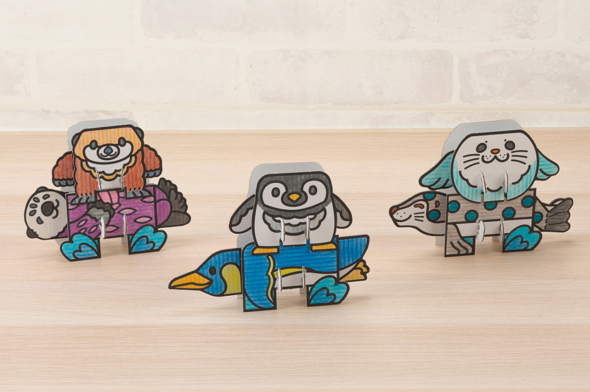 工作キット つみつみダンボール工作キット うみのおやこ ( 段ボール 工作 キット 立体 ペーパークラフト キッズ 組み立て ぬりえ 手作り ダンボール製 男の子 女の子 知育 玩具 ごっこ遊び 室内遊び かわいい )