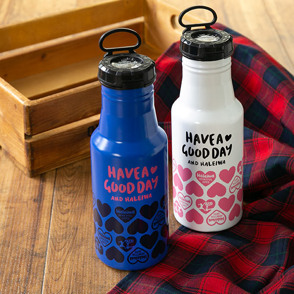 水筒 ステンレス マグボトル ロッコ ワンタッチボトル 500ml ハートホワイト ( ワンタッチ ボトル マイボトル 直飲み ハート柄 保冷 ステンレス製 ROOCO アウトドア リングパーツ付き 片手 かわいい 可愛い おしゃれ オシャレ ) 【ハートホワイト】 ハートホワイト