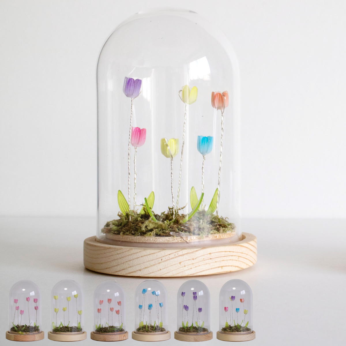 インテリアライト LUMO チューリップ ガラスドーム ( 間接照明 卓上 テーブルランプ 卓上ライト LED 花 フラワー 電池式 インテリア 寝室 リビング 読書灯 授乳灯 常夜灯 おしゃれ かわいい オブジェ 置き物 ) 【イエロー】