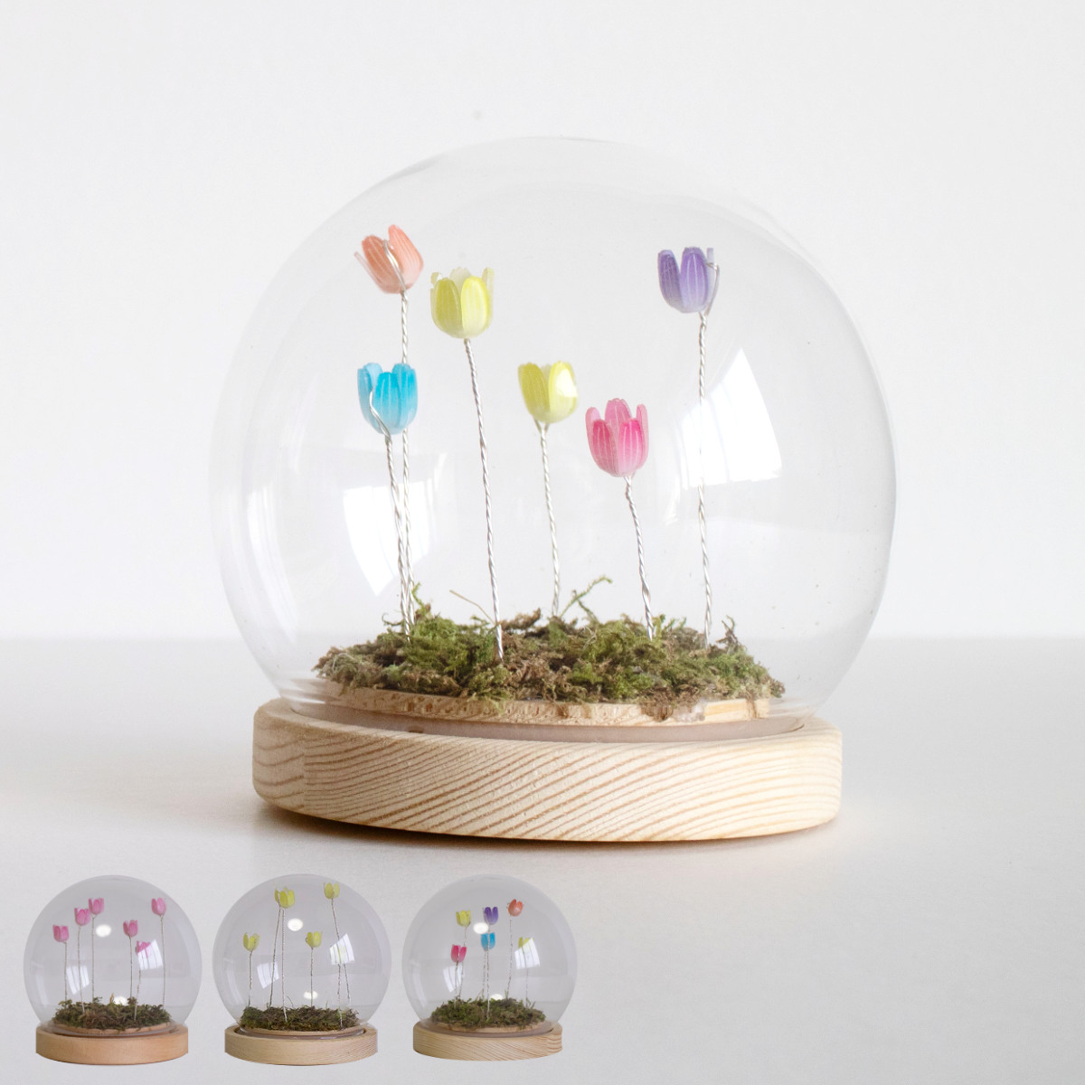 インテリアライト LUMO フラワー ガラスドーム ( 間接照明 卓上 テーブルランプ 卓上ライト LED 花 電池式 インテリア 寝室 リビング 読書灯 授乳灯 常夜灯 おしゃれ かわいい オブジェ 置き物 ) 【イエロー】