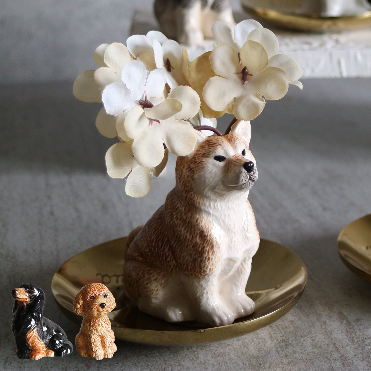 花瓶 アニマルベース 犬 フラワーベース （ 花ビン 花びん 花器 フラワー ベース 花 飾る ドッグ いぬ 動物 アニマル 花入れ ドロマイト 白雲石 おしゃれ 一輪挿し ダックスフンド シバイヌ トイプードル ） 【ダックスフンド】