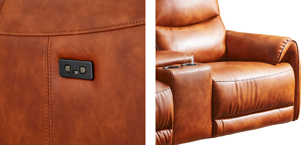 ブラウン 合成皮革 2人掛けソファ カップホルダー付き　電動リクライニングソファ リクライニングソファ 電動リクライニングソファ 電動ソファ 2人