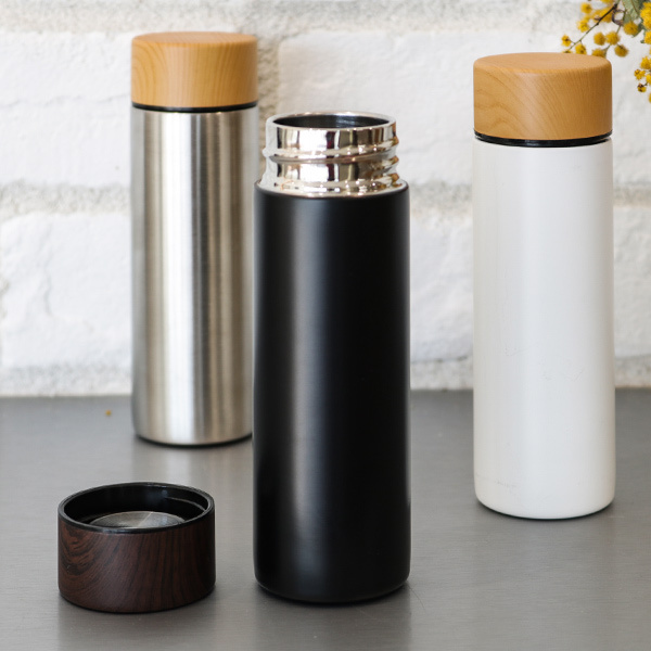 水筒 マグ ミニ 130ml 木目調 サーモステンレスボトル 直飲み ( 保温 保冷 軽量 マグボトル サイズ ミニボトル ステンレスボトル ダイレクトボトル 大人 直のみ すいとう スリム マグ ボトル コンパクト 広口 マイボトル おしゃれ ) 【シルバー】 シルバー