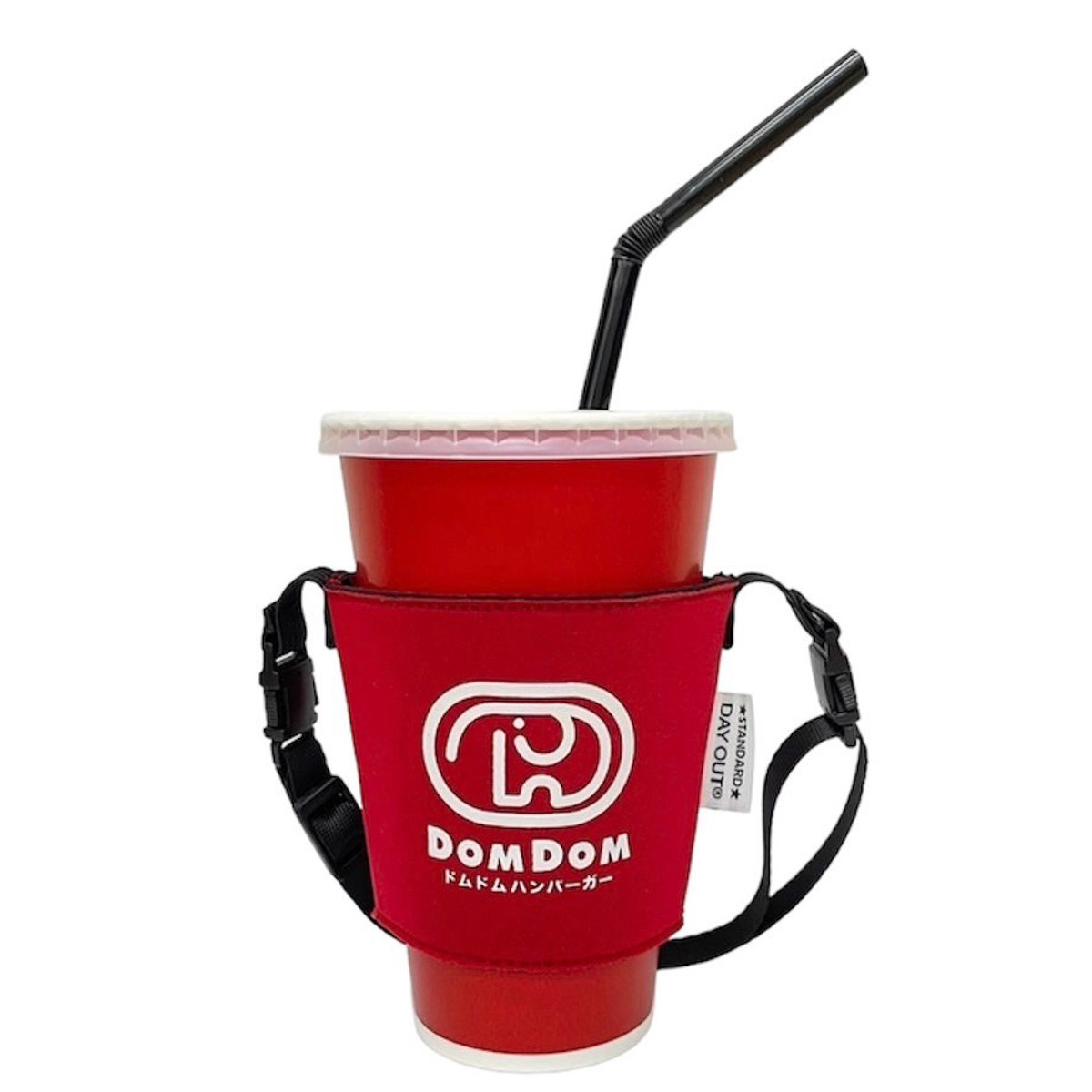 ドムドムハンバーガー ドリンクスリングホルダー DAY OUT ( DOM DOM ドムドムバーガー テイクアウト デイアウト ドリンクホルダー 持ち歩き ドリンクカバー ストラップ付 ハンズフリー スリーブ 飲み物 ) 【BLACK】 BLACK