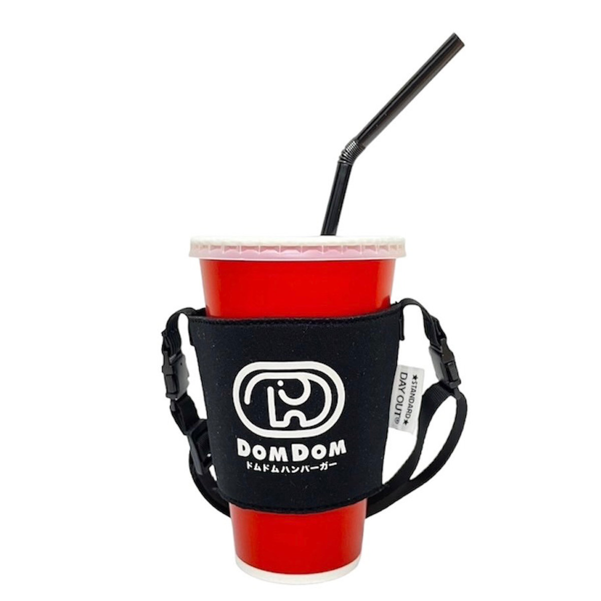 ドムドムハンバーガー ドリンクスリングホルダー DAY OUT ( DOM DOM ドムドムバーガー テイクアウト デイアウト ドリンクホルダー 持ち歩き ドリンクカバー ストラップ付 ハンズフリー スリーブ 飲み物 ) 【BLACK】 BLACK