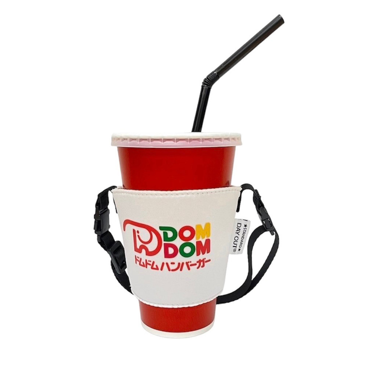ドムドムハンバーガー ドリンクスリングホルダー DAY OUT ( DOM DOM ドムドムバーガー テイクアウト デイアウト ドリンクホルダー 持ち歩き ドリンクカバー ストラップ付 ハンズフリー スリーブ 飲み物 ) 【BLACK】 BLACK