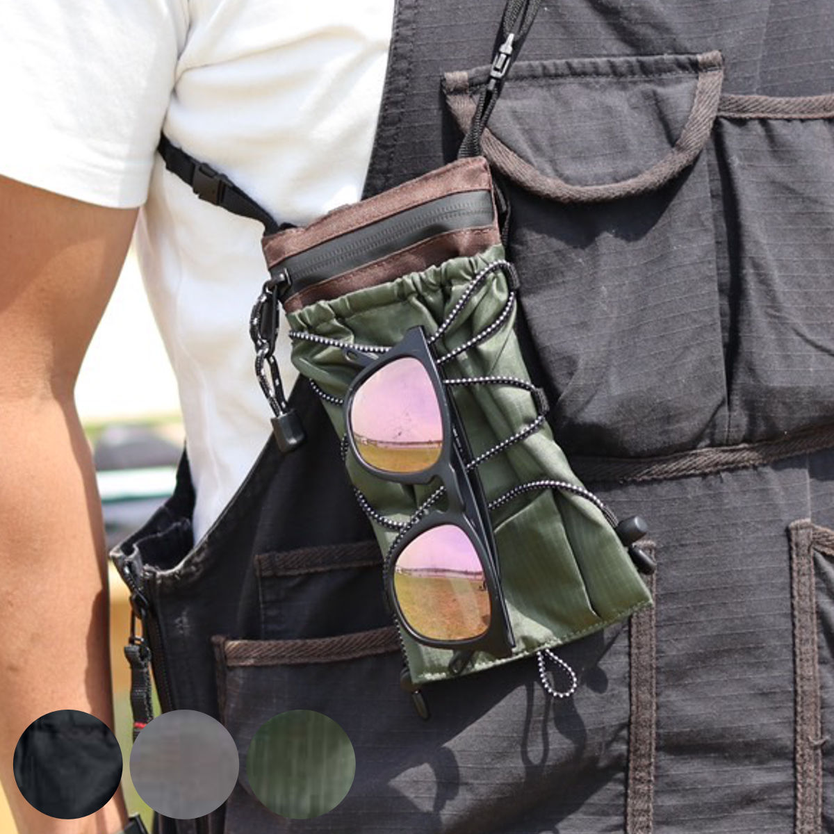 ヤマビトモバイルパック DAY OUT サングラス入れ ( バッグ 鞄 小物入れ スマホポーチ 携帯 メガネケース レディース メンズ 旅行 ポーチ セカンドバッグ 小物バック メガネ 老眼鏡 斜め掛け ストラップ アウトドア ) 【Gray】