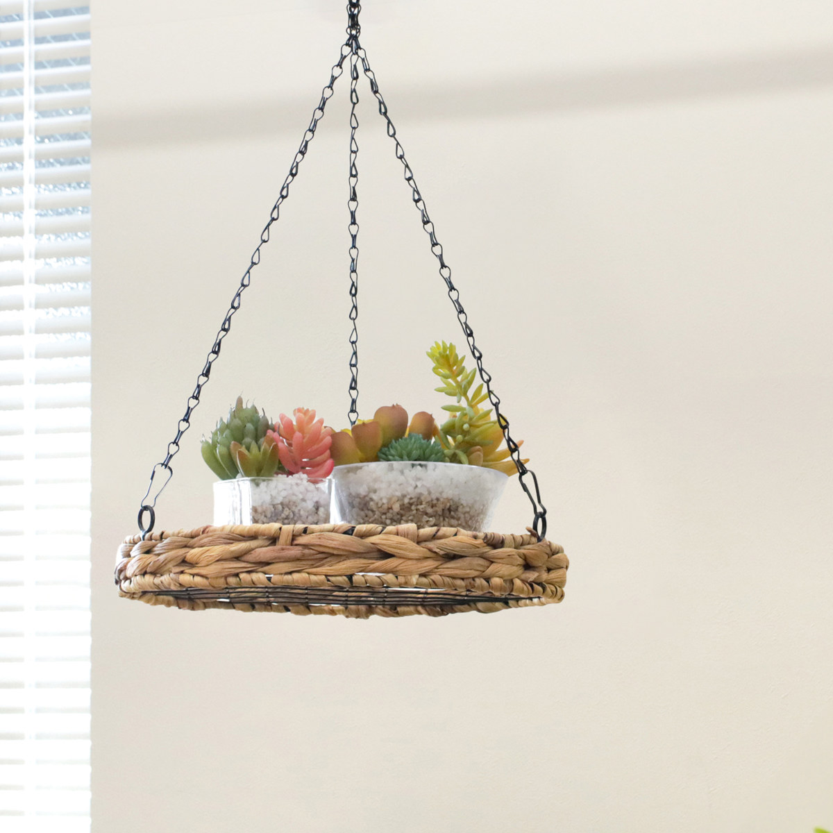 かご ヒヤシンス ラウンド ハンギングシェルフ 吊り下げ ネット ( カゴ ハンギング シェルフ ラック ハンギングラック つり下げ 吊り下げシェルフ プランターラック プランター台 フラワーラック 吊るす スワッグ エアプランツ )