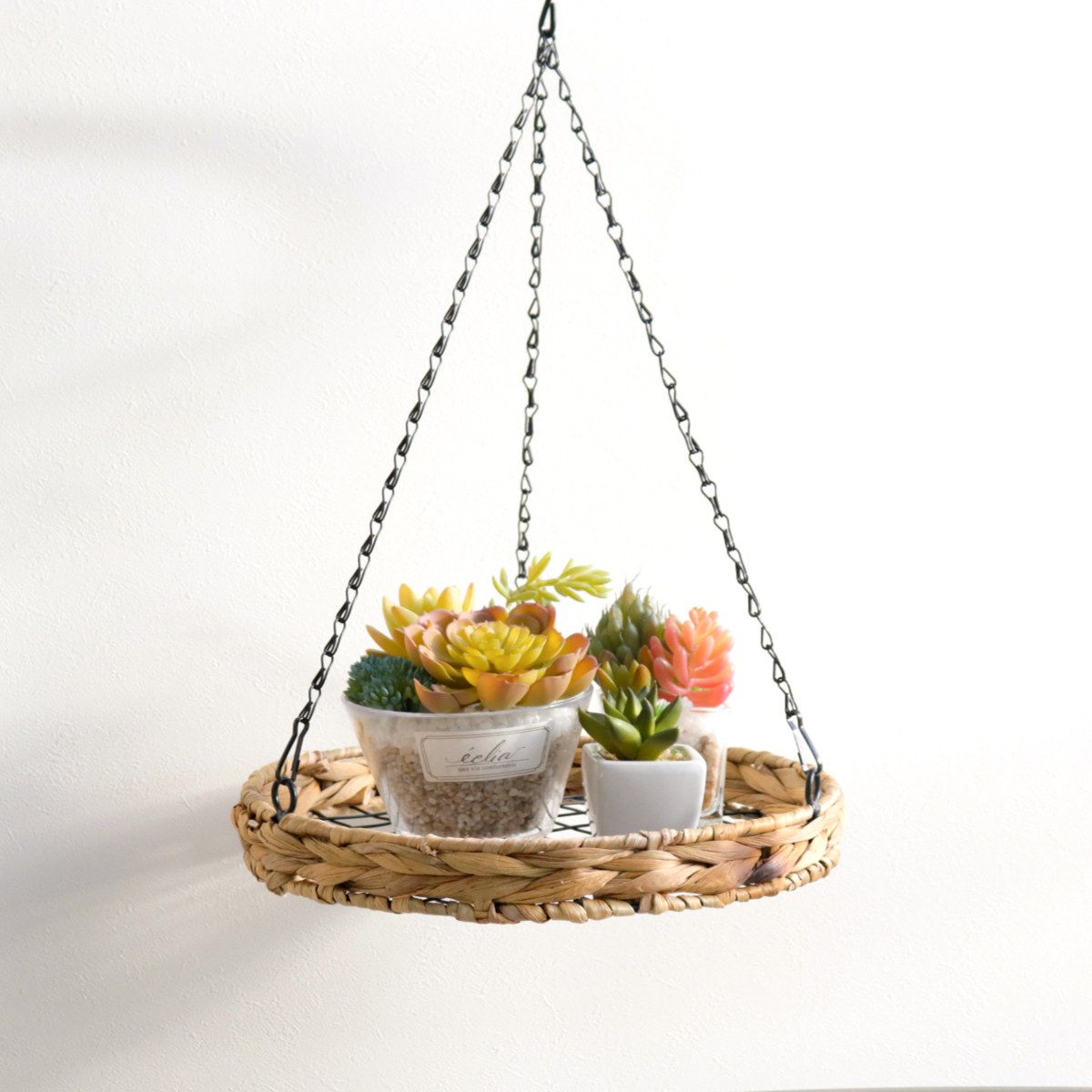 かご ヒヤシンス ラウンド ハンギングシェルフ 吊り下げ ネット ( カゴ ハンギング シェルフ ラック ハンギングラック つり下げ 吊り下げシェルフ プランターラック プランター台 フラワーラック 吊るす スワッグ エアプランツ )