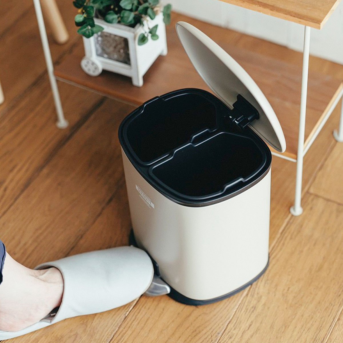 ゴミ箱 5L 2分別 セパレ・ペダルビン ( ごみ箱 5リットル ペダル ふた付き コンパクト リビング キッチン ペダル式 内バケツ アイボリー ベージュ グリーン シンプル おしゃれ 分別 ) 【アイボリー】 アイボリー