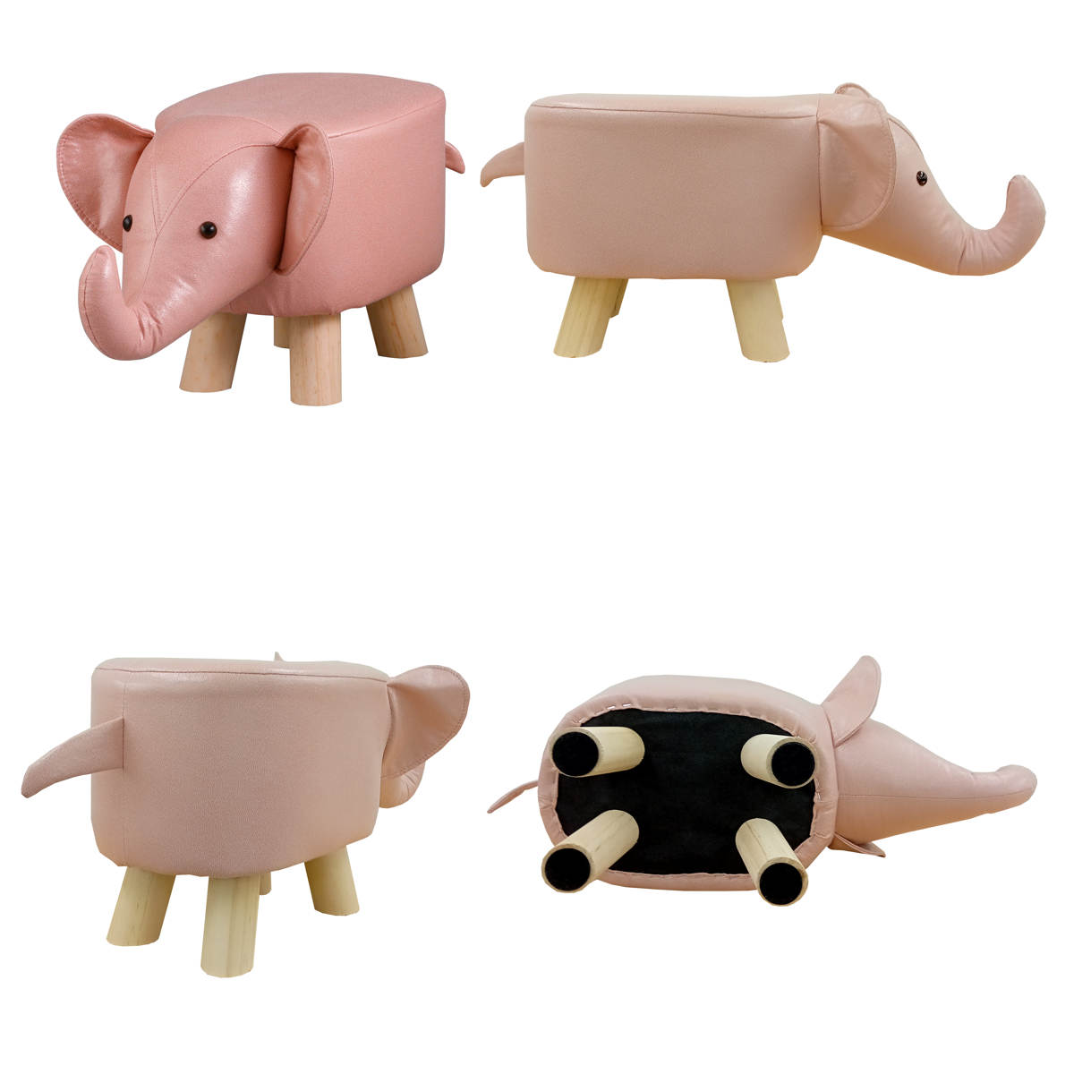 アニマルスツール ゾウ 座面高26.5cm ティーア・スツール・エレファント ( 椅子 チェア アニマル 動物 ロー レザー調 木製脚 キッズ リビング 北欧 ナチュラル おしゃれ かわいい コンパクト クッション ) 【イエロー】 イエロー