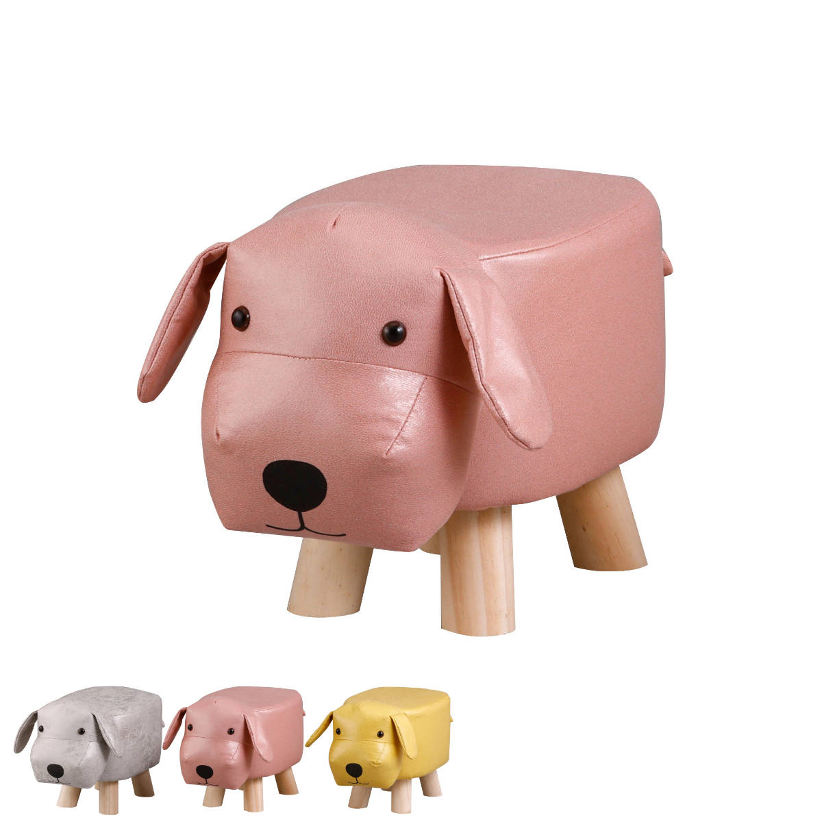 アニマルスツール 犬 座面高26.5cm ティーア・スツール・ドッグ ( 椅子 チェア イヌ アニマル 動物 ロー レザー調 木製脚 キッズ リビング 北欧 ナチュラル おしゃれ かわいい コンパクト クッション ) 【グレー】