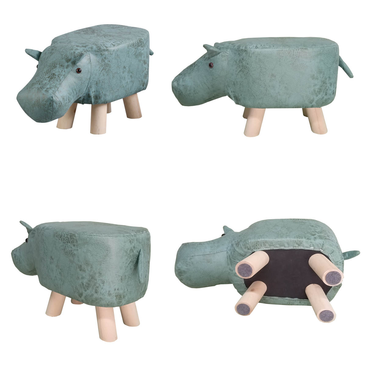 アニマルスツール カバ 座面高26.5cm ティーア・スツール・ヒッポ ( 椅子 チェア かば アニマル 動物 ロー レザー調 木製脚 キッズ リビング 北欧 ナチュラル おしゃれ かわいい コンパクト クッション ) 【ブラウン】 ブラウン