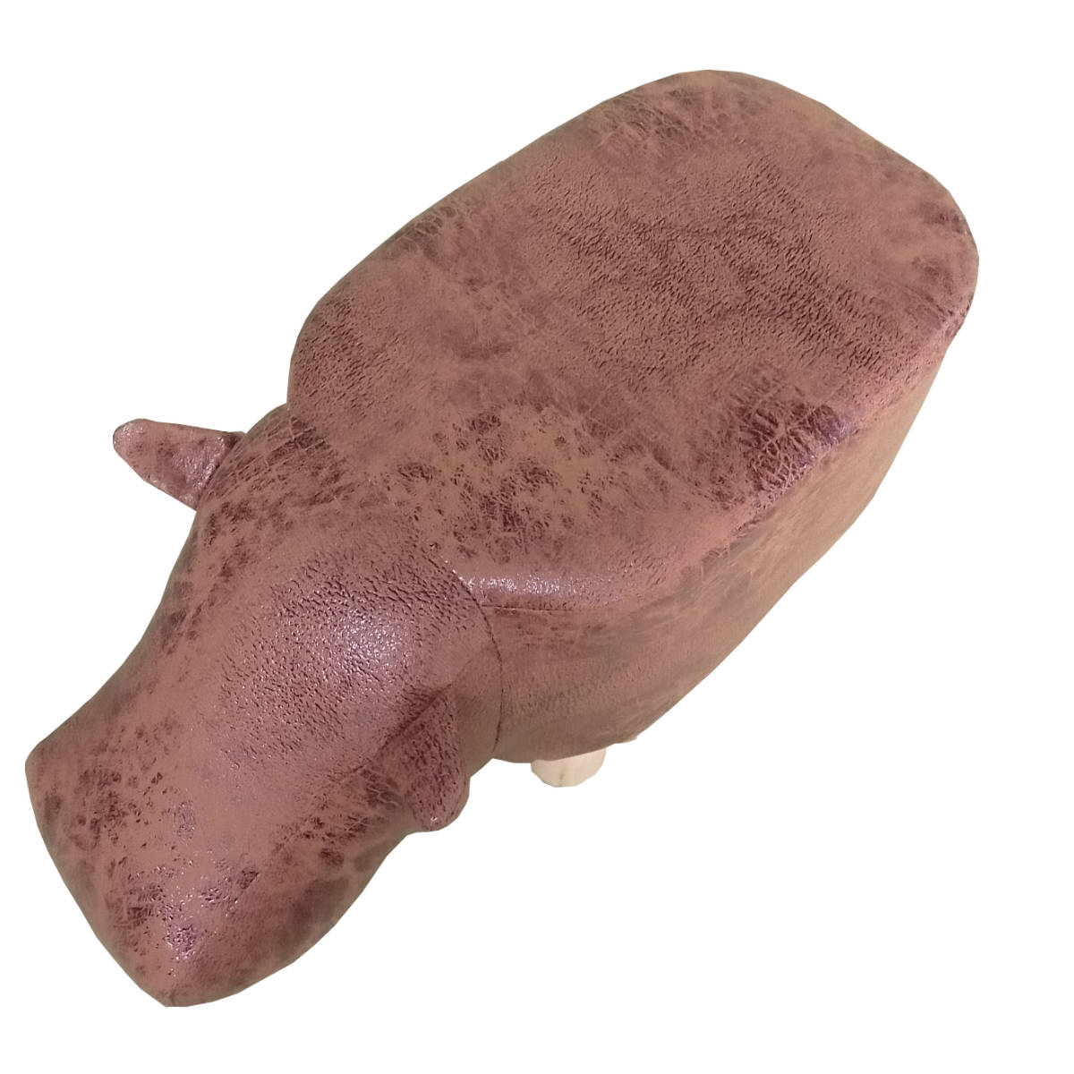 アニマルスツール カバ 座面高26.5cm ティーア・スツール・ヒッポ ( 椅子 チェア かば アニマル 動物 ロー レザー調 木製脚 キッズ リビング 北欧 ナチュラル おしゃれ かわいい コンパクト クッション ) 【ブラウン】 ブラウン