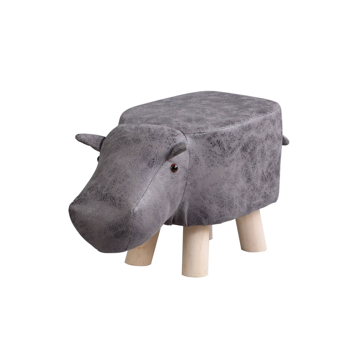 アニマルスツール カバ 座面高26.5cm ティーア・スツール・ヒッポ ( 椅子 チェア かば アニマル 動物 ロー レザー調 木製脚 キッズ リビング 北欧 ナチュラル おしゃれ かわいい コンパクト クッション ) 【ブラウン】 ブラウン