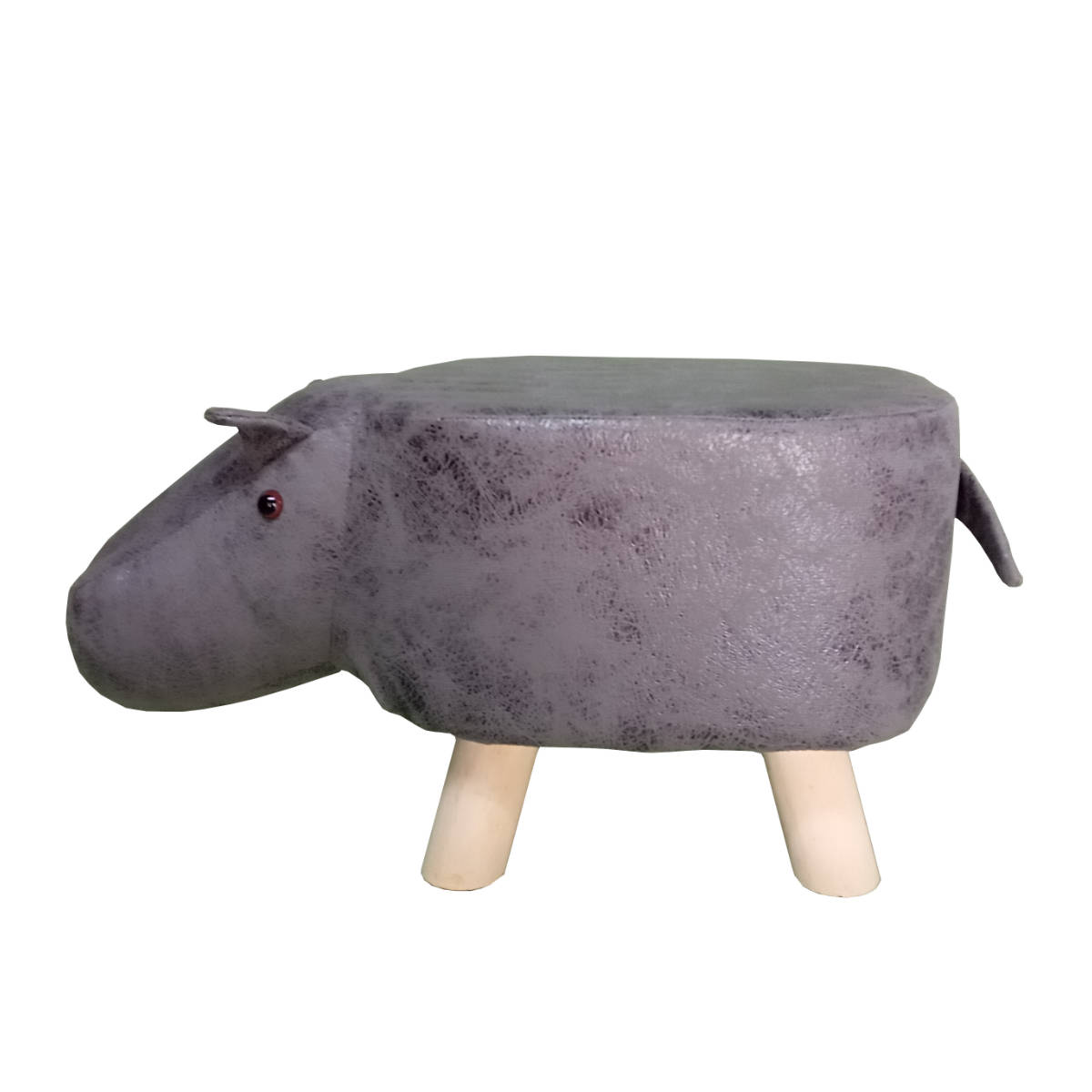 アニマルスツール カバ 座面高26.5cm ティーア・スツール・ヒッポ ( 椅子 チェア かば アニマル 動物 ロー レザー調 木製脚 キッズ リビング 北欧 ナチュラル おしゃれ かわいい コンパクト クッション ) 【ブラウン】 ブラウン