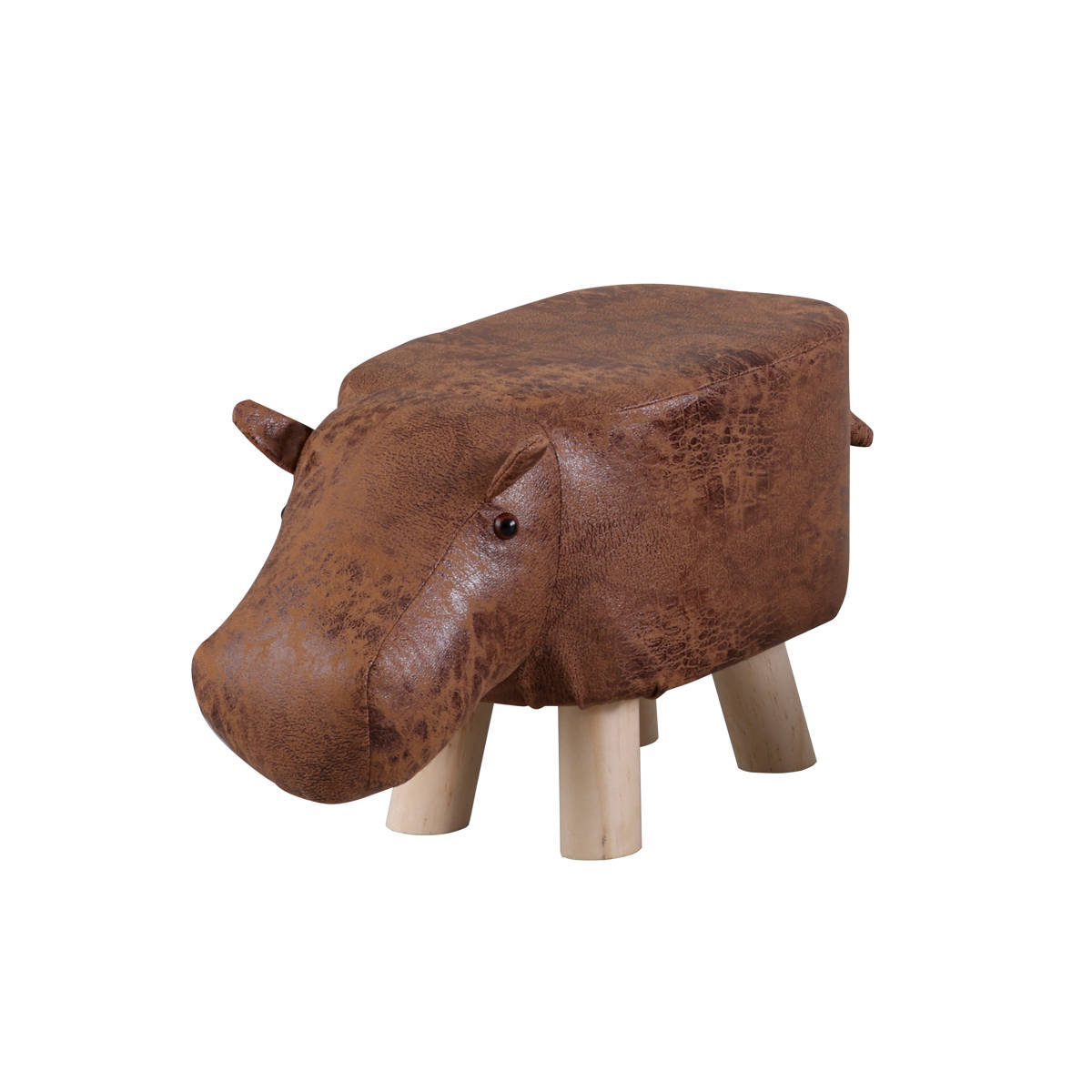 アニマルスツール カバ 座面高26.5cm ティーア・スツール・ヒッポ ( 椅子 チェア かば アニマル 動物 ロー レザー調 木製脚 キッズ リビング 北欧 ナチュラル おしゃれ かわいい コンパクト クッション ) 【ブラウン】 ブラウン