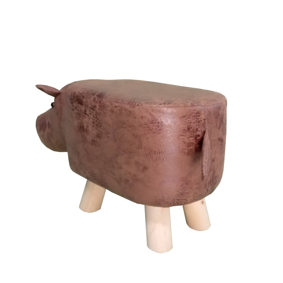 アニマルスツール カバ 座面高26.5cm ティーア・スツール・ヒッポ ( 椅子 チェア かば アニマル 動物 ロー レザー調 木製脚 キッズ リビング 北欧 ナチュラル おしゃれ かわいい コンパクト クッション ) 【ブラウン】 ブラウン
